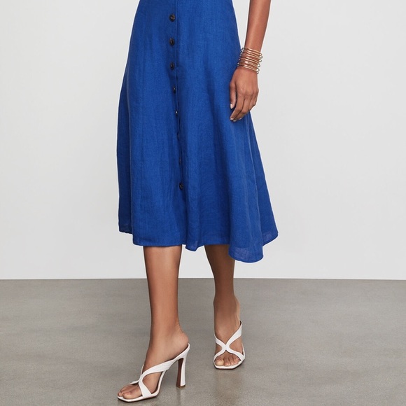 BCBGMaxAzria Button Front Linen Dress in Blueberry - Picture 9 of 16